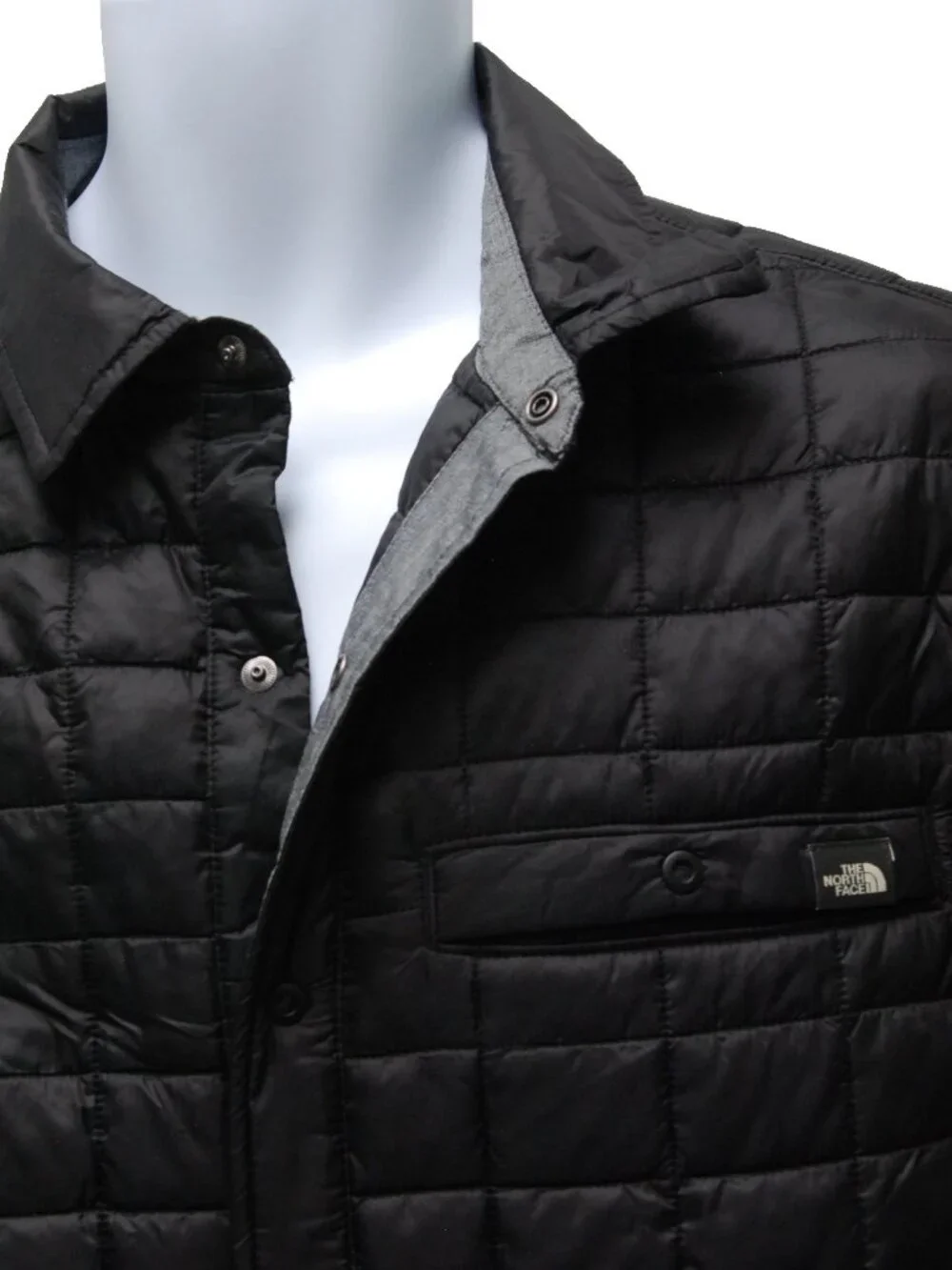 The North Face Mens Thermoball Eco Puffer Quilted Snap Down Shirt Jacket, Grey,M